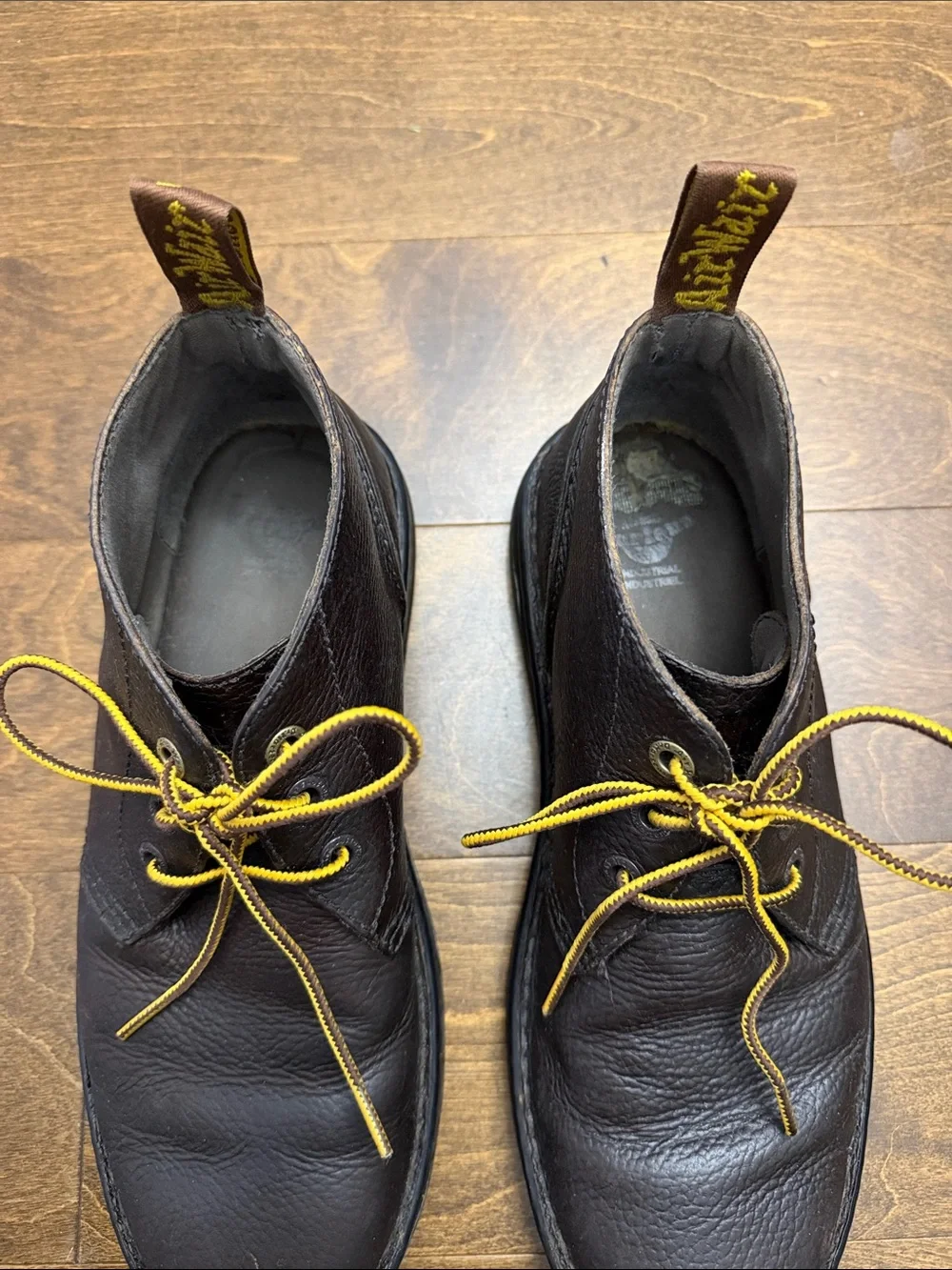 Dr. Martens Men’s Dark Brown Leather Chukka Boots with Yellow Laces